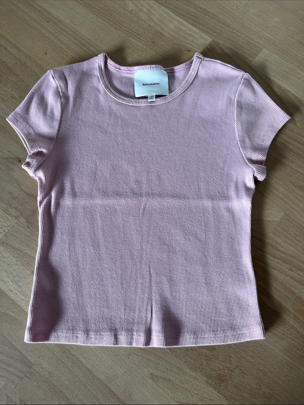 Reformation Muse Tee - Light Pink Ribbed Short Sleeve Tee